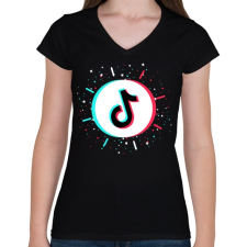 PRINTFASHION Tik Tok logo - Női V-nyakú póló - Fekete női póló