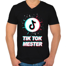 PRINTFASHION Tik Tok Mester - Férfi V-nyakú póló - Fekete férfi póló
