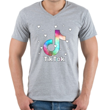 PRINTFASHION Tiktok fehér szivecskékkel - Férfi V-nyakú póló - Sport szürke férfi póló