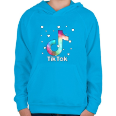 PRINTFASHION Tiktok fehér szivecskékkel - Gyerek kapucnis pulóver - Azúrkék