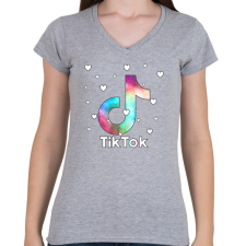 PRINTFASHION Tiktok fehér szivecskékkel - Női V-nyakú póló - Sport szürke női póló