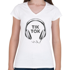 PRINTFASHION TikTok fejhallgató - Női V-nyakú póló - Fehér