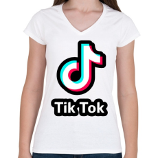 PRINTFASHION TikTok Logo - Női V-nyakú póló - Fehér