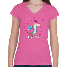 PRINTFASHION Tiktok szivecskékkel - Női V-nyakú póló - Rózsaszín