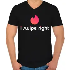 PRINTFASHION Tinder: I Swipe Right - Férfi V-nyakú póló - Fekete férfi póló