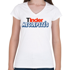 PRINTFASHION Tinder meglepetés - Női V-nyakú póló - Fehér