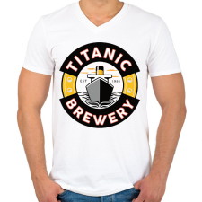 PRINTFASHION Titanic brewery - Férfi V-nyakú póló - Fehér férfi póló