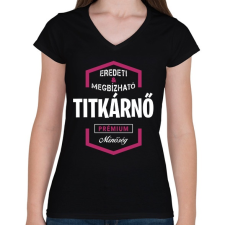 PRINTFASHION Titkárnő prémium minőség - Női V-nyakú póló - Fekete női póló