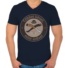 PRINTFASHION Többet késsel, mint erővel!  - Férfi V-nyakú póló - Sötétkék