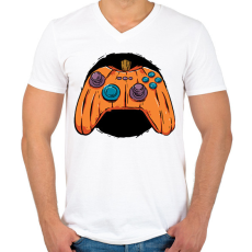 PRINTFASHION Tök joystick - Férfi V-nyakú póló - Fehér