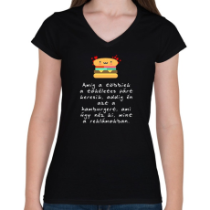 PRINTFASHION TÖKÉLETES HAMBURGER - Női V-nyakú póló - Fekete