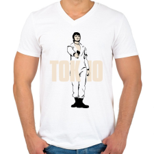 PRINTFASHION Tokio - Férfi V-nyakú póló - Fehér férfi póló
