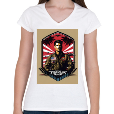 PRINTFASHION Top Gun - Női V-nyakú póló - Fehér