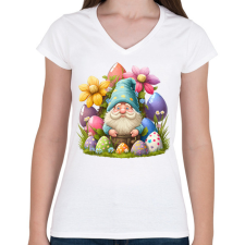 PRINTFASHION Törpe húsvéti tojásokkal - Női V-nyakú póló - Fehér női póló