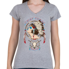 PRINTFASHION Törzsfőnök - Női V-nyakú póló - Sport szürke női póló
