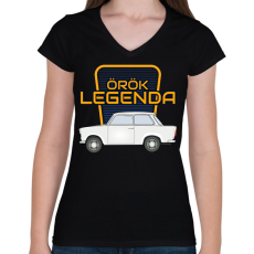 PRINTFASHION TRABANT 601 - örök legenda - Női V-nyakú póló - Fekete