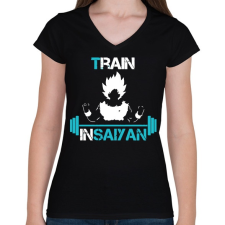 PRINTFASHION Train In Saiyan - Női V-nyakú póló - Fekete női póló