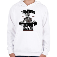 PRINTFASHION Training To Go Super Saiyan - Gyerek kapucnis pulóver - Fehér gyerek pulóver, kardigán