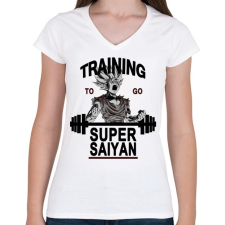 PRINTFASHION Training To Go Super Saiyan - Női V-nyakú póló - Fehér női póló