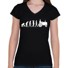 PRINTFASHION Traktor evolúció - Női V-nyakú póló - Fekete
