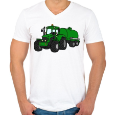 PRINTFASHION Traktor  - Férfi V-nyakú póló - Fehér férfi póló