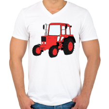 PRINTFASHION Traktor - Férfi V-nyakú póló - Fehér férfi póló