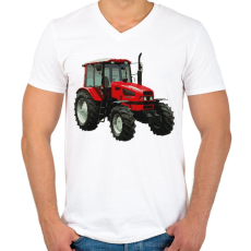 PRINTFASHION Traktor - Férfi V-nyakú póló - Fehér