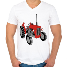 PRINTFASHION Traktor  - Férfi V-nyakú póló - Fehér