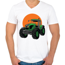 PRINTFASHION Traktor - Férfi V-nyakú póló - Fehér