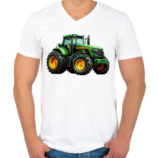 PRINTFASHION Traktor  - Férfi V-nyakú póló - Fehér férfi póló