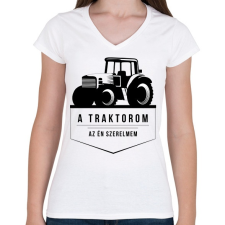 PRINTFASHION Traktor love - Női V-nyakú póló - Fehér női póló