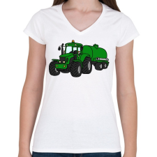 PRINTFASHION Traktor - Női V-nyakú póló - Fehér női póló