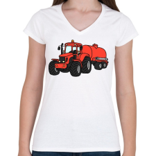 PRINTFASHION Traktor  - Női V-nyakú póló - Fehér női póló