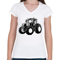 PRINTFASHION traktor - Női V-nyakú póló - Fehér