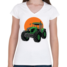 PRINTFASHION Traktor - Női V-nyakú póló - Fehér