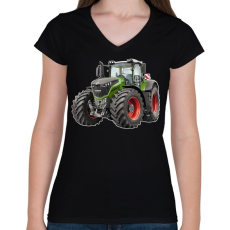 PRINTFASHION Traktor - Női V-nyakú póló - Fekete