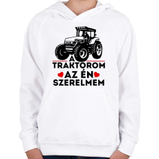 PRINTFASHION Traktor szerelem - Gyerek kapucnis pulóver - Fehér