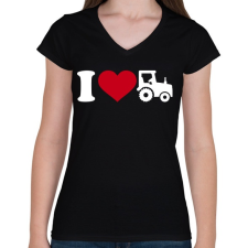 PRINTFASHION Traktor szerelem - Női V-nyakú póló - Fekete női póló