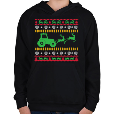 PRINTFASHION Traktoros karácsony - Gyerek kapucnis pulóver - Fekete gyerek pulóver, kardigán