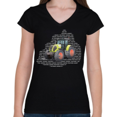 PRINTFASHION Traktoros legenda - Sárga traktor - Női V-nyakú póló - Fekete