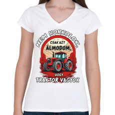 PRINTFASHION Traktoros minta - Női V-nyakú póló - Fehér