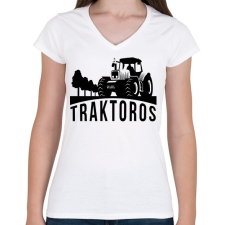 PRINTFASHION Traktoros - Női V-nyakú póló - Fehér női póló