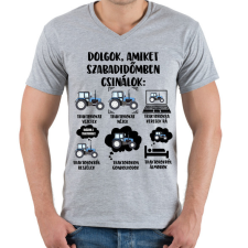 PRINTFASHION Traktoros szabadidő - Férfi V-nyakú póló - Sport szürke férfi póló