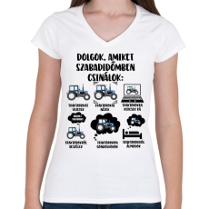 PRINTFASHION Traktoros szabadidő - Női V-nyakú póló - Fehér