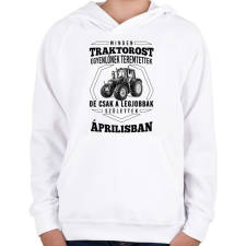 PRINTFASHION TRAKTOROS SZÜLINAP - Április - Gyerek kapucnis pulóver - Fehér gyerek pulóver, kardigán