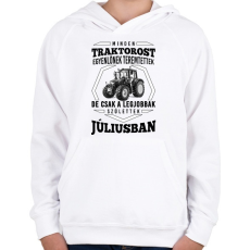 PRINTFASHION traktoros szülinap - július - Gyerek kapucnis pulóver - Fehér