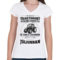 PRINTFASHION traktoros szülinap - július - Női V-nyakú póló - Fehér