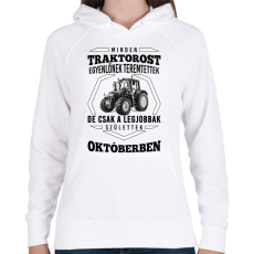 PRINTFASHION TRAKTOROS SZÜLINAP - Október - Női kapucnis pulóver - Fehér