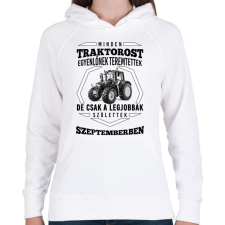 PRINTFASHION TRAKTOROS SZÜLINAP - Szeptember - Női kapucnis pulóver - Fehér női pulóver, kardigán