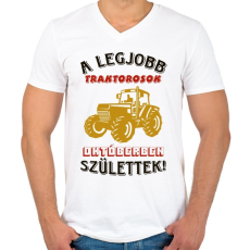 PRINTFASHION Traktoros szülinapja október - Férfi V-nyakú póló - Fehér